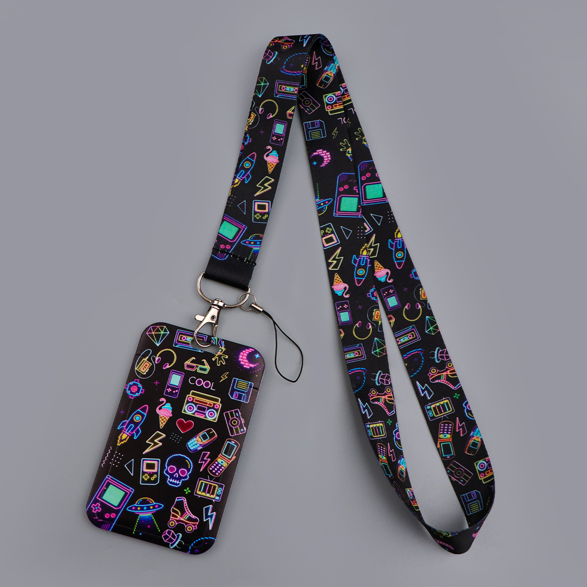 Retro Gaming Keychain - Neon 90s Retro Arcade Lanyard Students