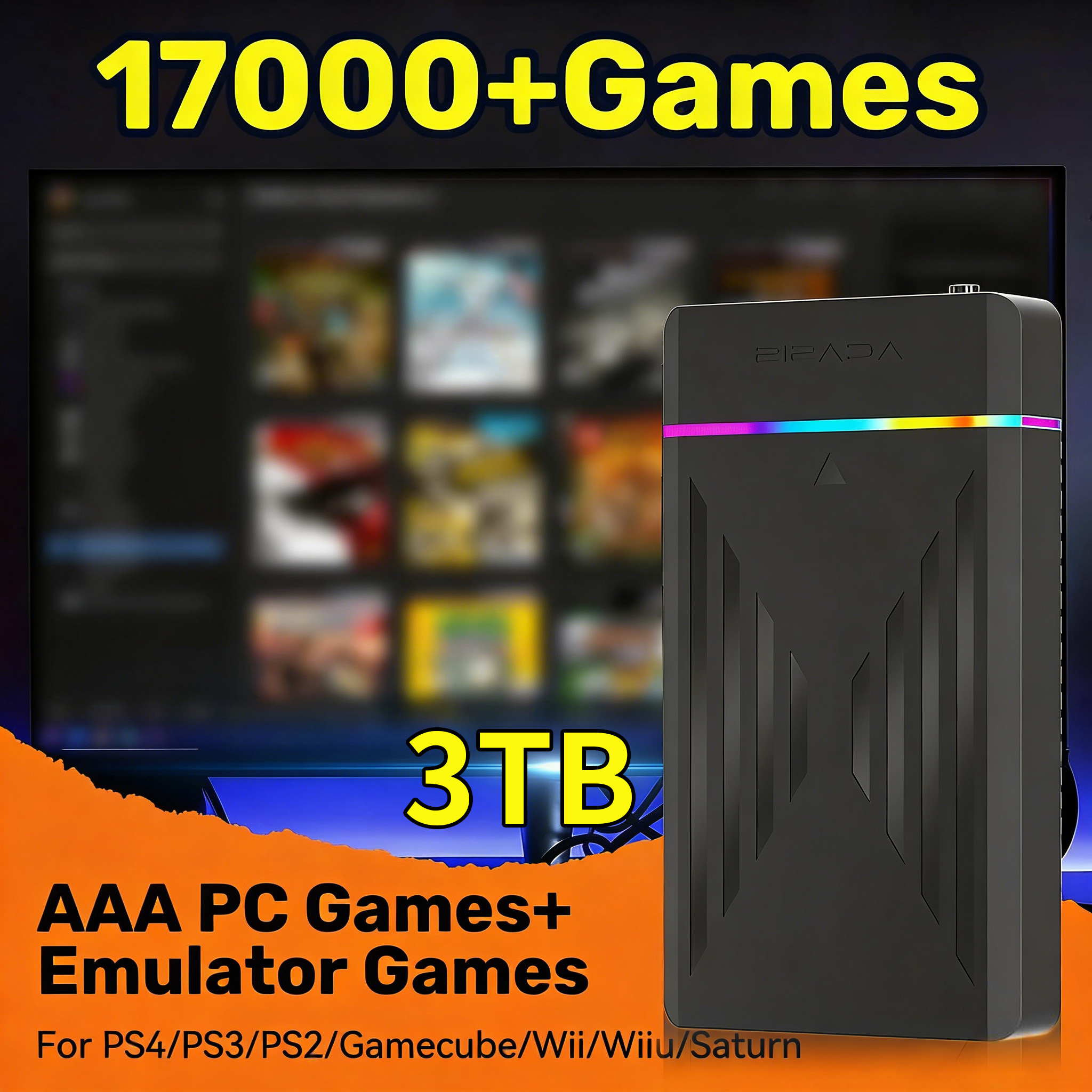 Retro Gaming Ps3 - Portable 3TB Gaming HDD Video Game