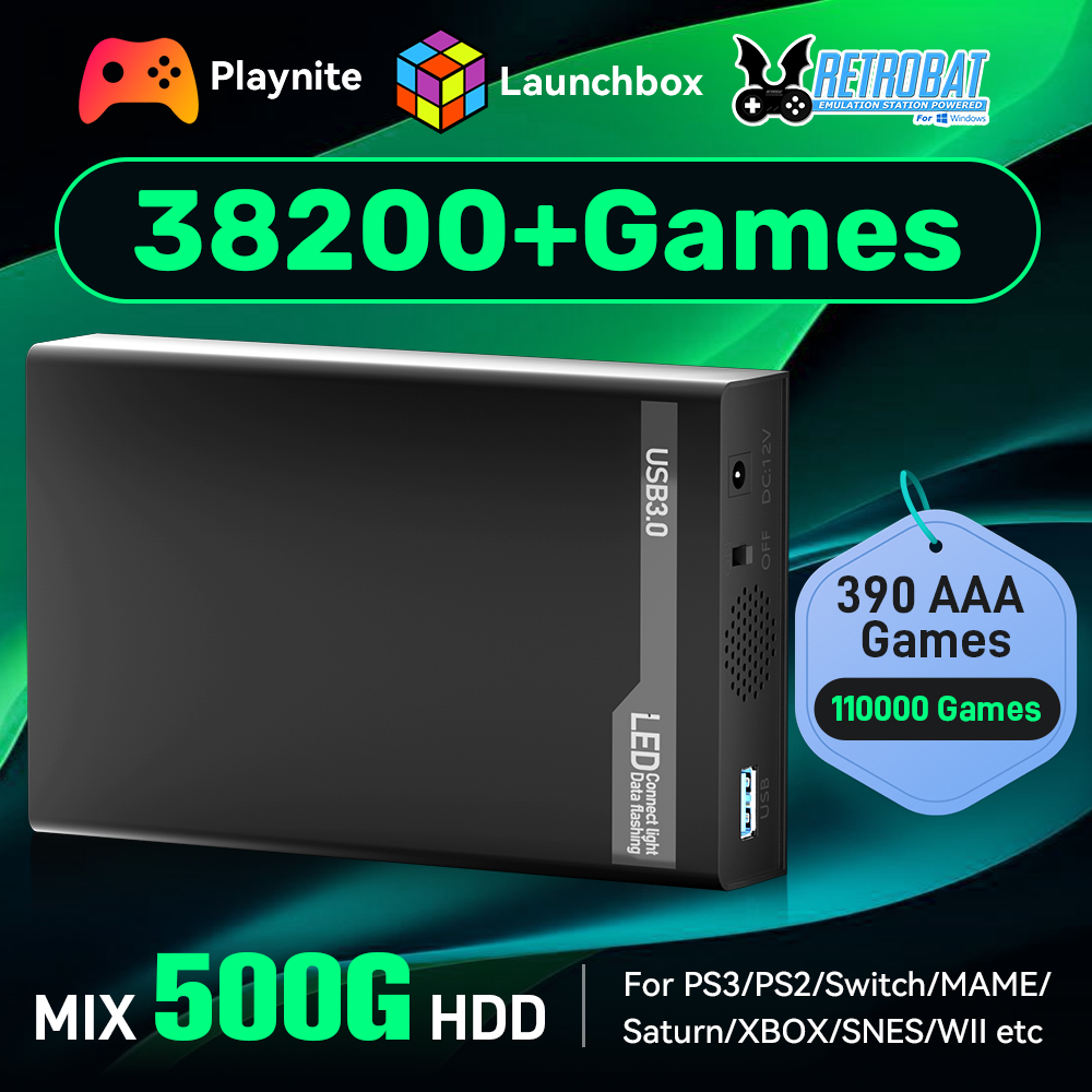 Retro Gaming Ps3 - MIX500G Game Hard Drive With 38200+