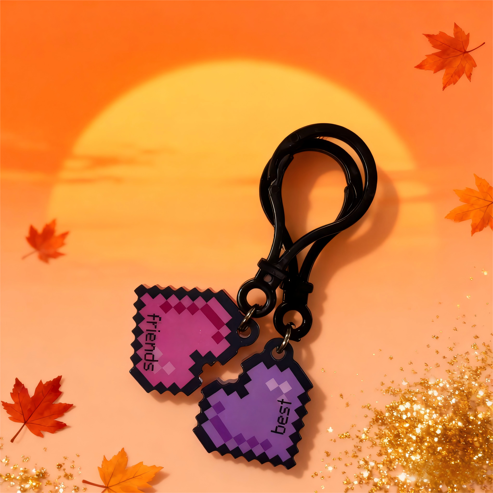 Retro Gaming Keychain - Pixel Heart Best Friends Keychain Set,Cute